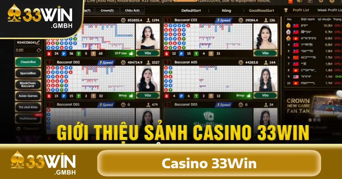 Casino 33Win 1 Casino 33Win nổi bật với phong cách thiết kế hiện đại, thân thiện và dễ sử dụng