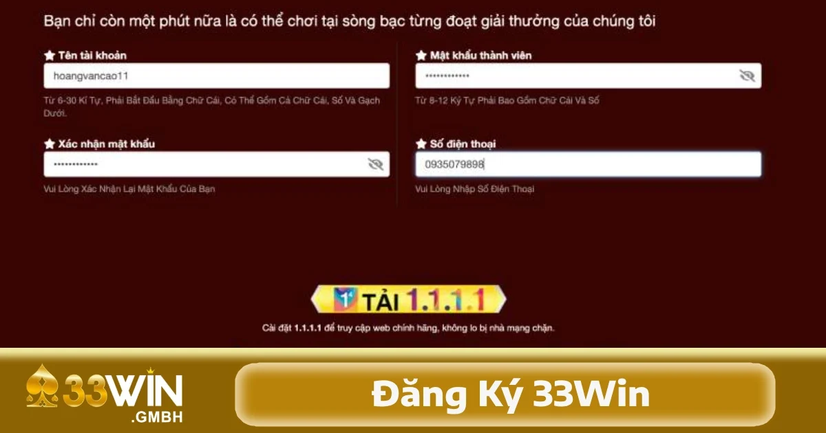 Đăng Ký 33Win 2 Thông tin liên lạc là chìa khóa giúp nhà cái có thể gửi thông báo, xác thực và liên hệ khi cần thiết.