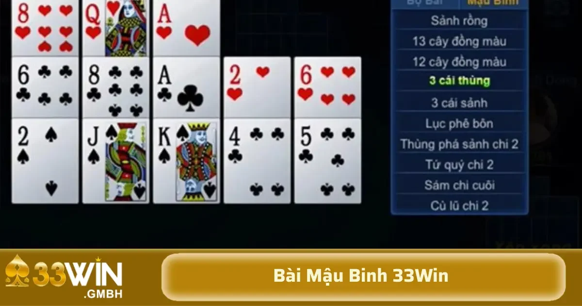 Bài Mậu Binh 33Win – Game Trí Tuệ Chia Chi Hấp Dẫn 2 Mậu Binh, còn gọi là bài Tứ Sắc hoặc bài Ba Lá, là một trò chơi bài phổ biến trong cộng đồng chơi bài Việt Nam, đặc biệt khi kết hợp với phần mềm 33Win.